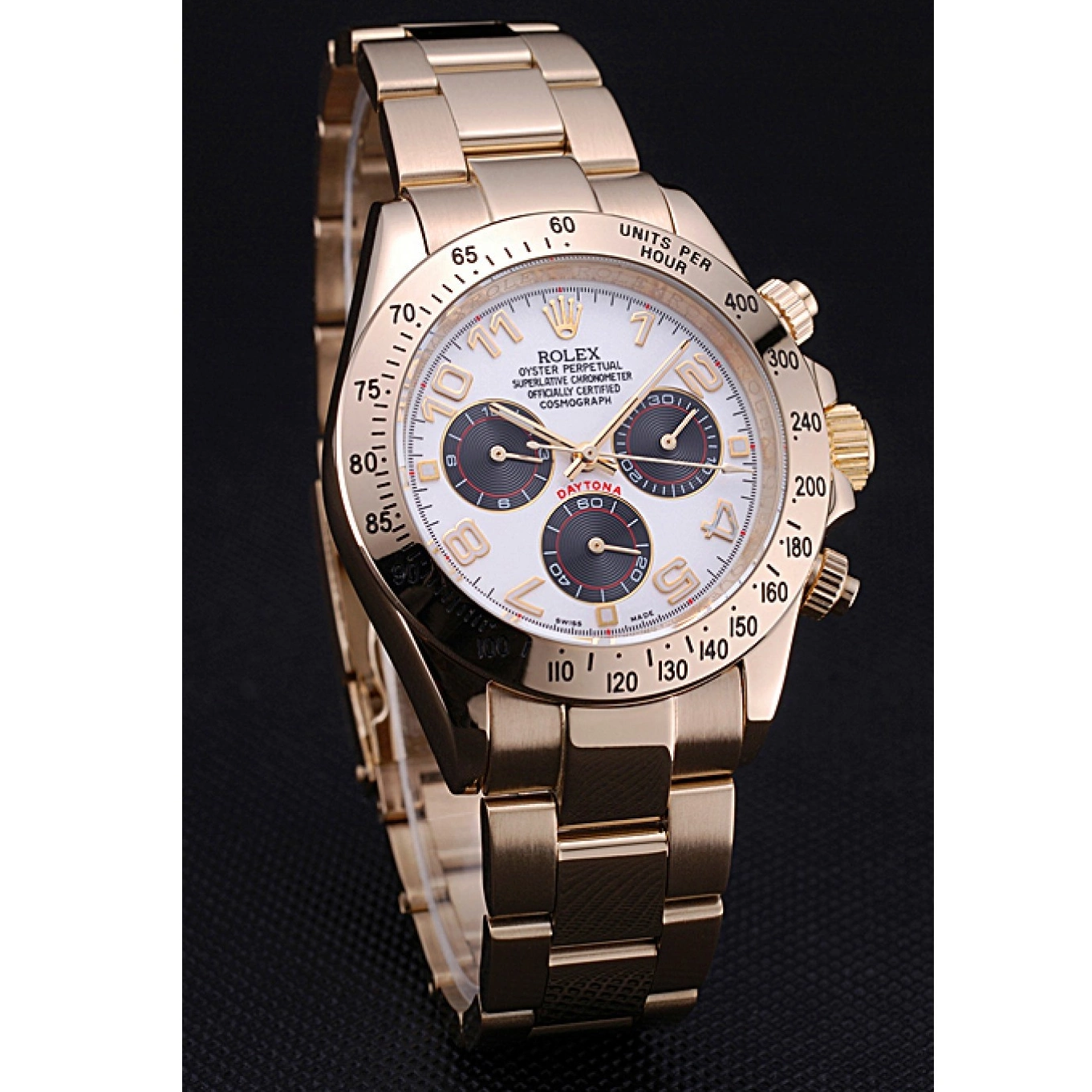 AAA Replica Watches with Bracelet Daytona White 622548 Cosmograph Subdials Gold Black Rolex 0716